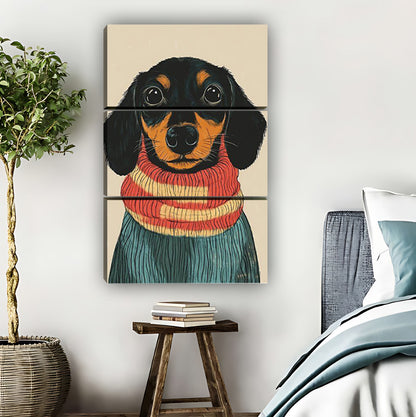 Cozy Dachshund in Striped Scarf Portrait Wall Art Print|Liberty Signs #L821