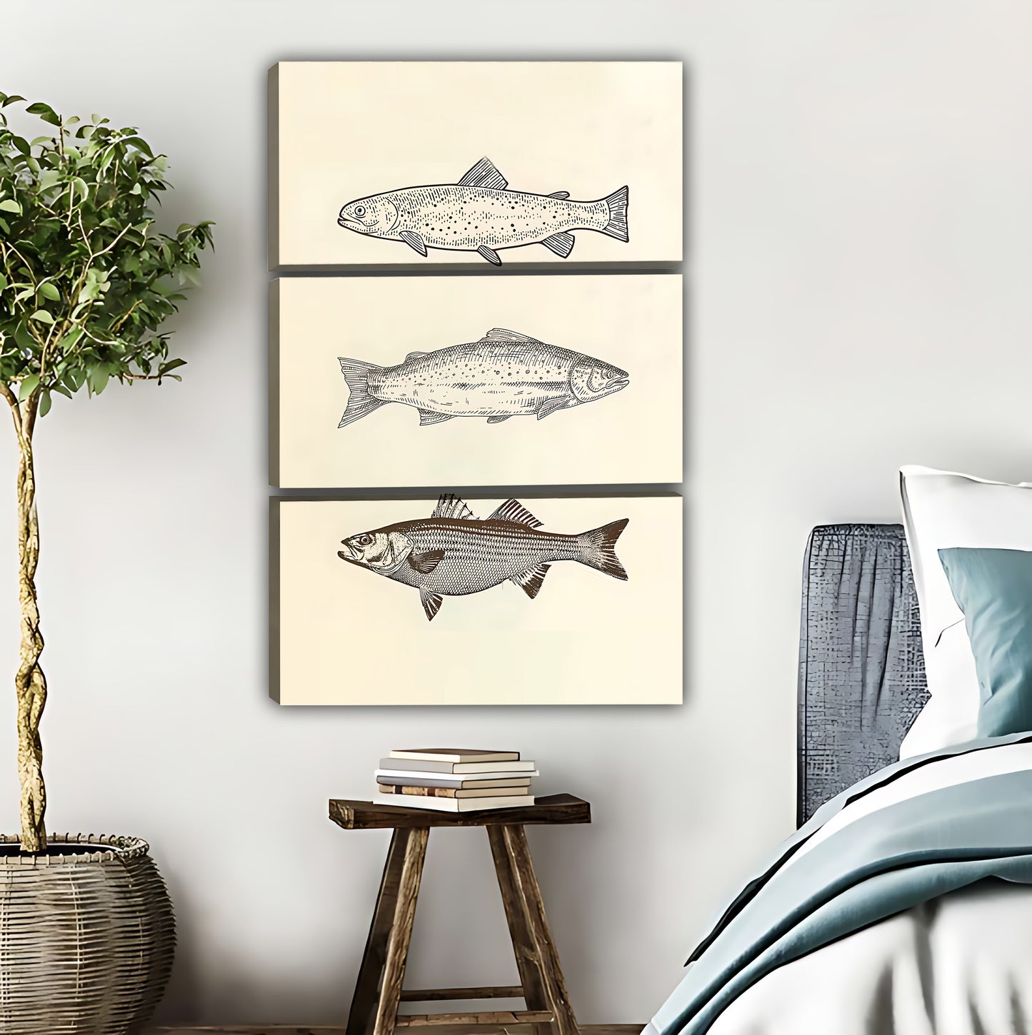 Vintage Trout Fish Trio Illustration Wall Print|Liberty Signs #L556