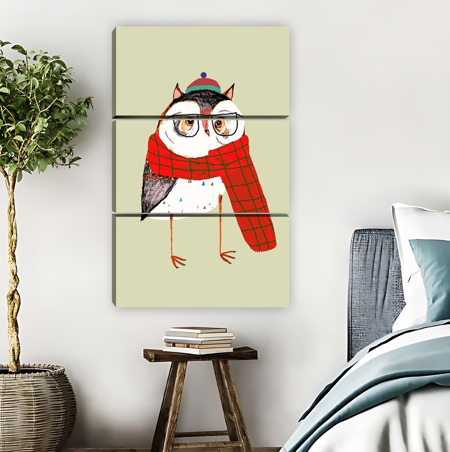Hipster Owl with Scarf & Glasses Whimsical Wall Art Print|Liberty Signs #L876