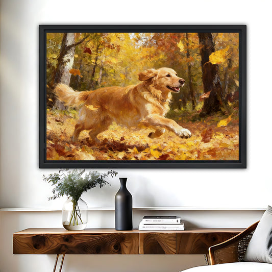 Golden Retriever in Autumn Leaves Canvas Wall Art| Liberty Signs #L310