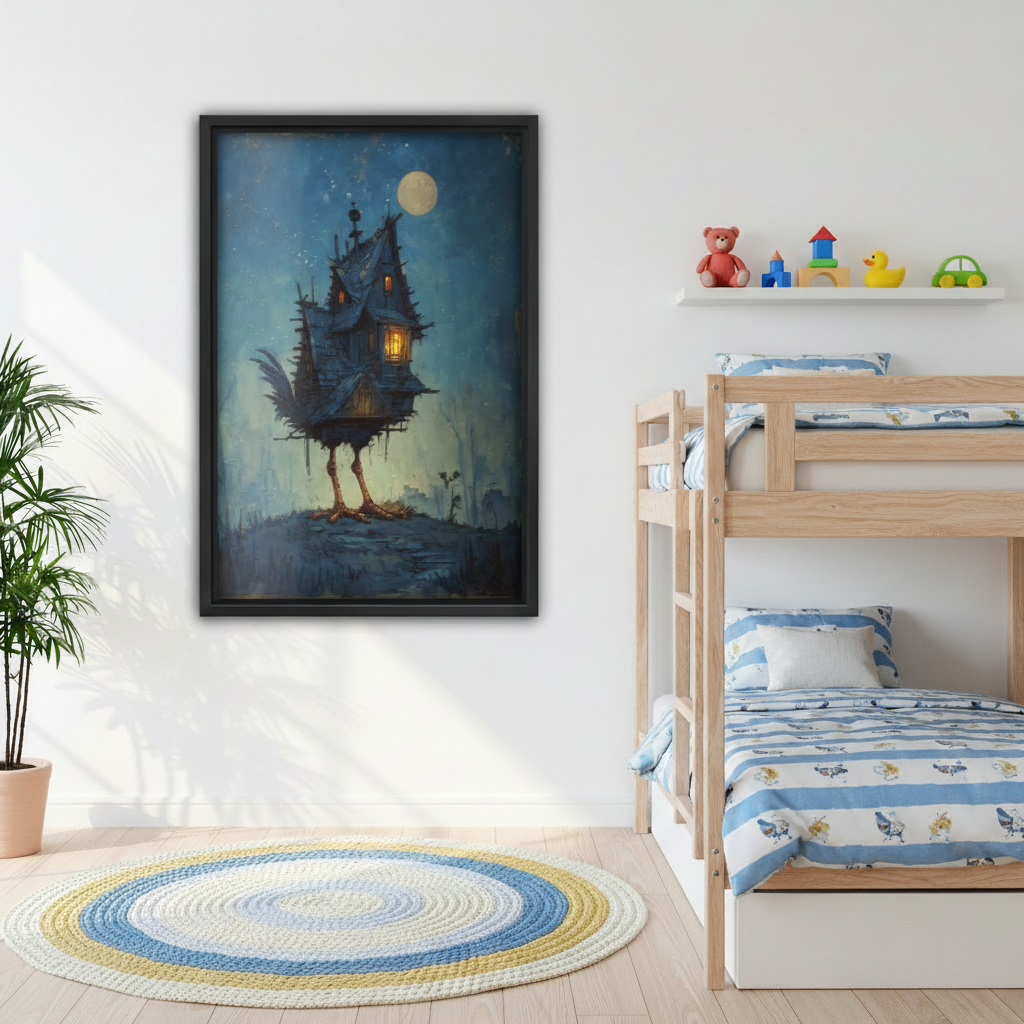 Framed gothic dark fantasy haunted house wall art print in children's bedroom