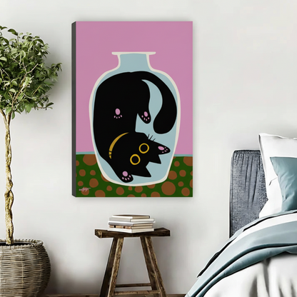 Black Cat in Vase Funny Wall Art Framed Canvas Print|Liberty Signs #L1687