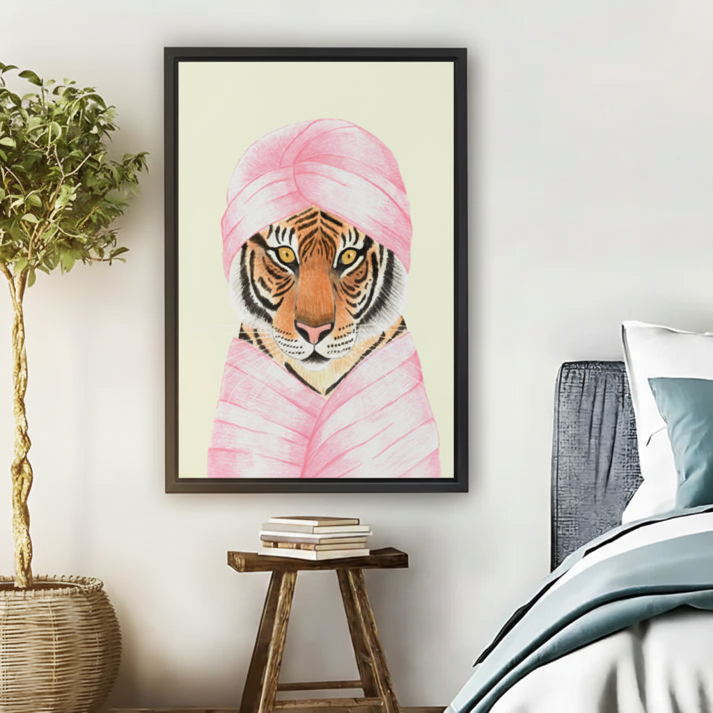Tiger in Pink Turban Framed Canvas Wall Art Print|Liberty Signs #L1689