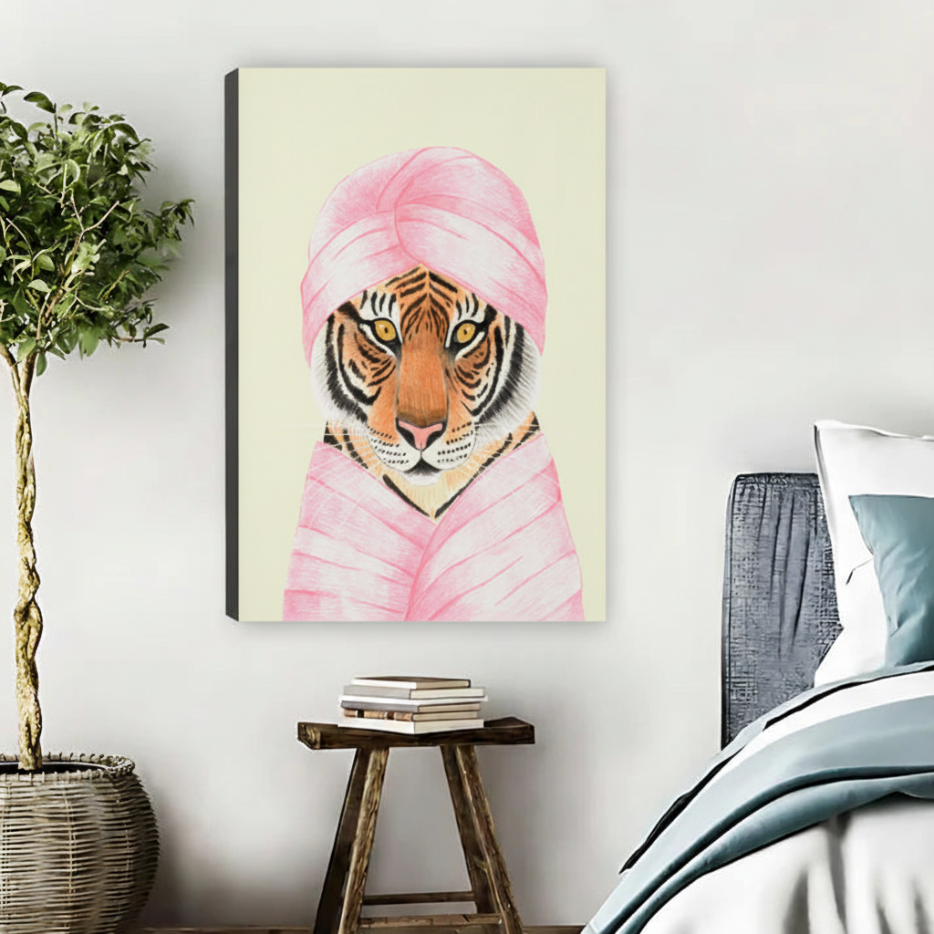 Tiger in Pink Turban Framed Canvas Wall Art Print|Liberty Signs #L1689