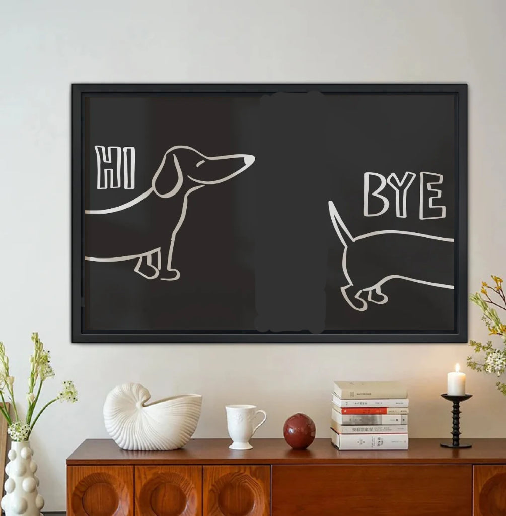 Hi Bye Dachshund Framed Canvas Wall Art Black Print|Liberty Signs #L1690