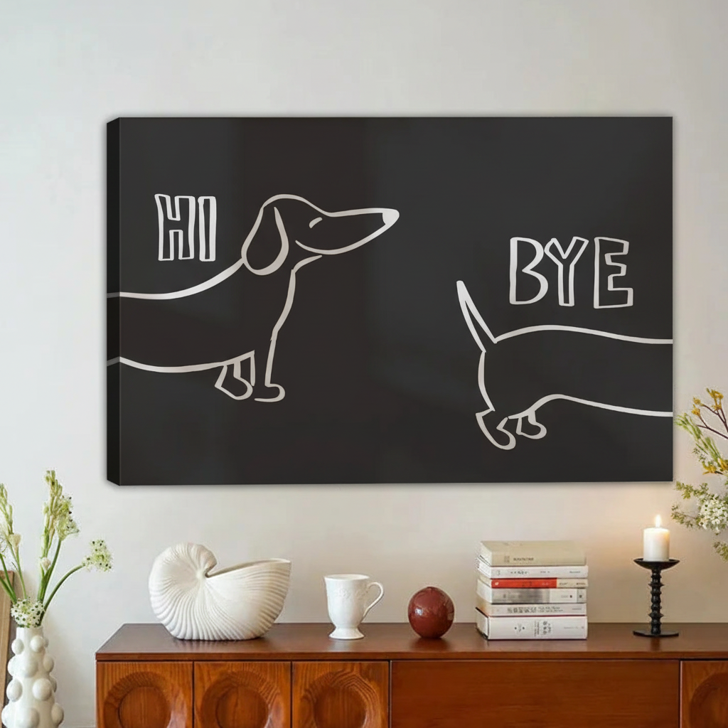 Hi Bye Dachshund Framed Canvas Wall Art Black Print|Liberty Signs #L1690