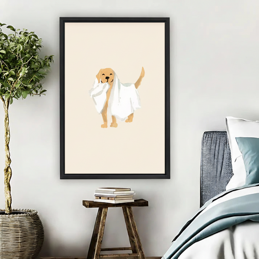 Golden Retriever Towel Minimalist Framed Canvas Wall Art|Liberty Signs #L1693