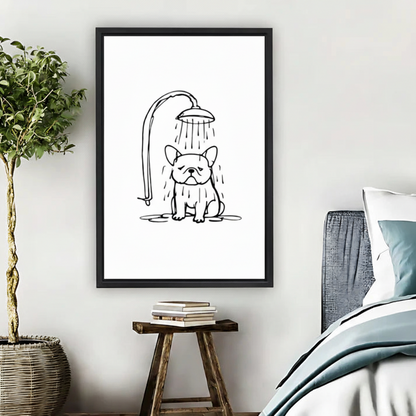 Grumpy French Bulldog Shower Minimalist Line Art Framed Print|Liberty Signs #L1695
