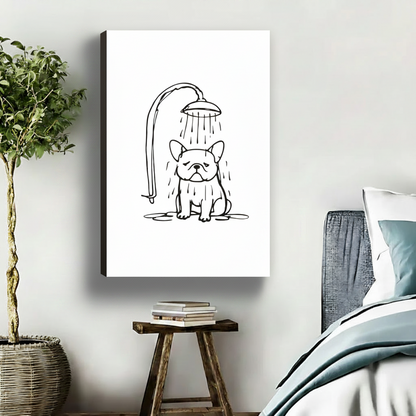Grumpy French Bulldog Shower Minimalist Line Art Framed Print|Liberty Signs #L1695