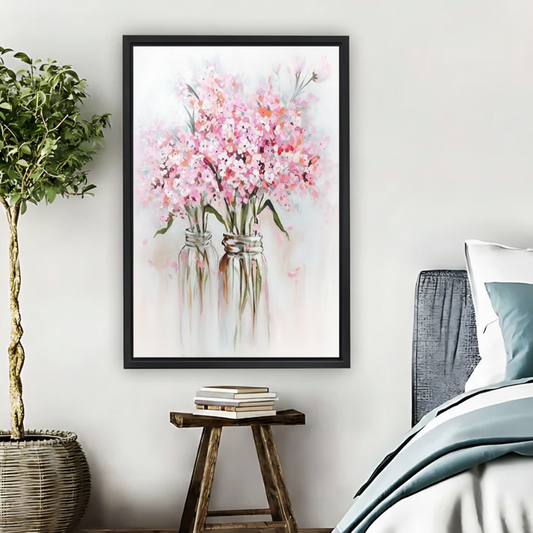 Pink Cherry Blossom Floral Watercolor Framed Canvas Wall Art|Liberty Signs #L1699