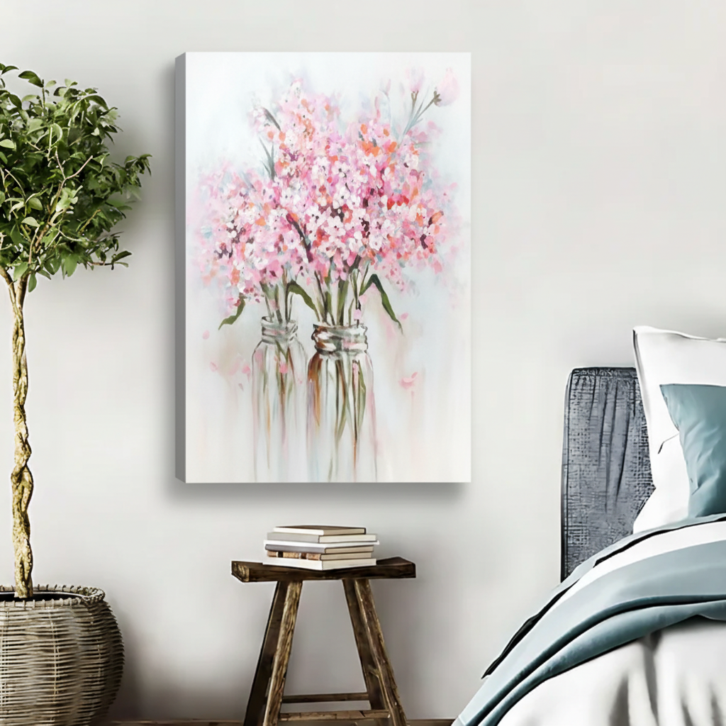 Pink Cherry Blossom Floral Watercolor Framed Canvas Wall Art|Liberty Signs #L1699