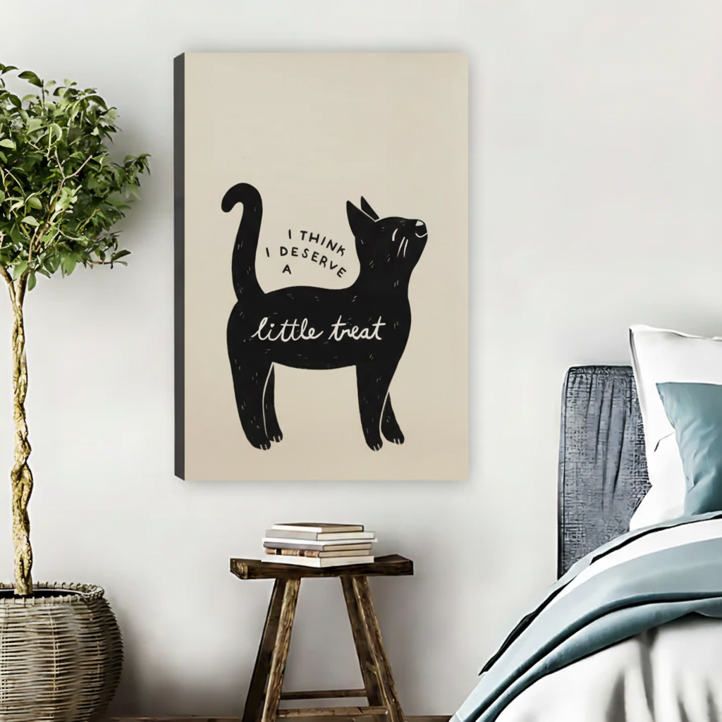 Black Cat Framed Canvas Wall Art – Little Treat Quote Print|Liberty Signs #L1703
