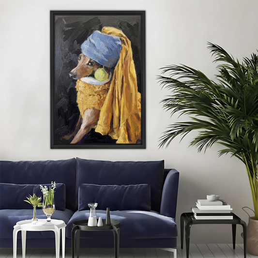 Dog With a Pearl Earring Framed Canvas Wall Art Print|Liberty Signs #L1705