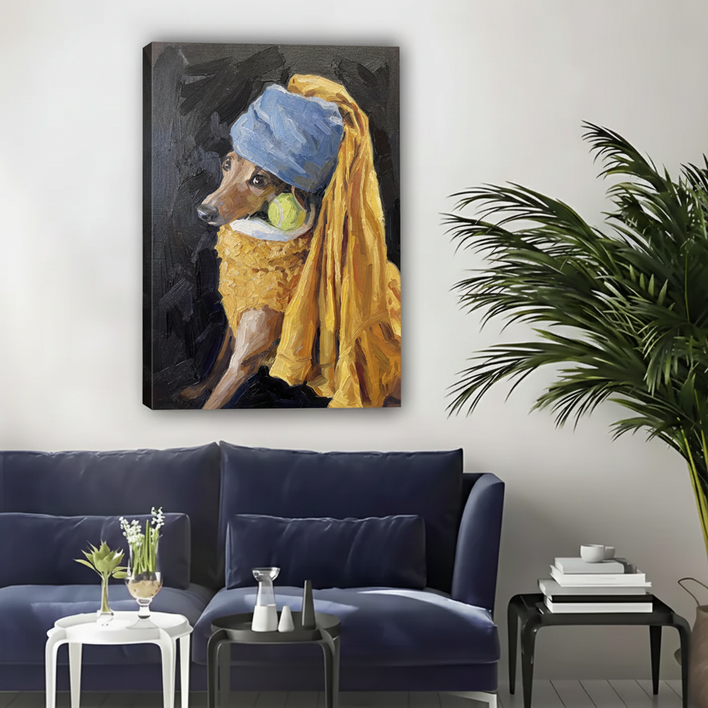 Dog With a Pearl Earring Framed Canvas Wall Art Print|Liberty Signs #L1705