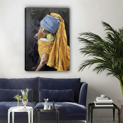 Dog With a Pearl Earring Framed Canvas Wall Art Print|Liberty Signs #L1705