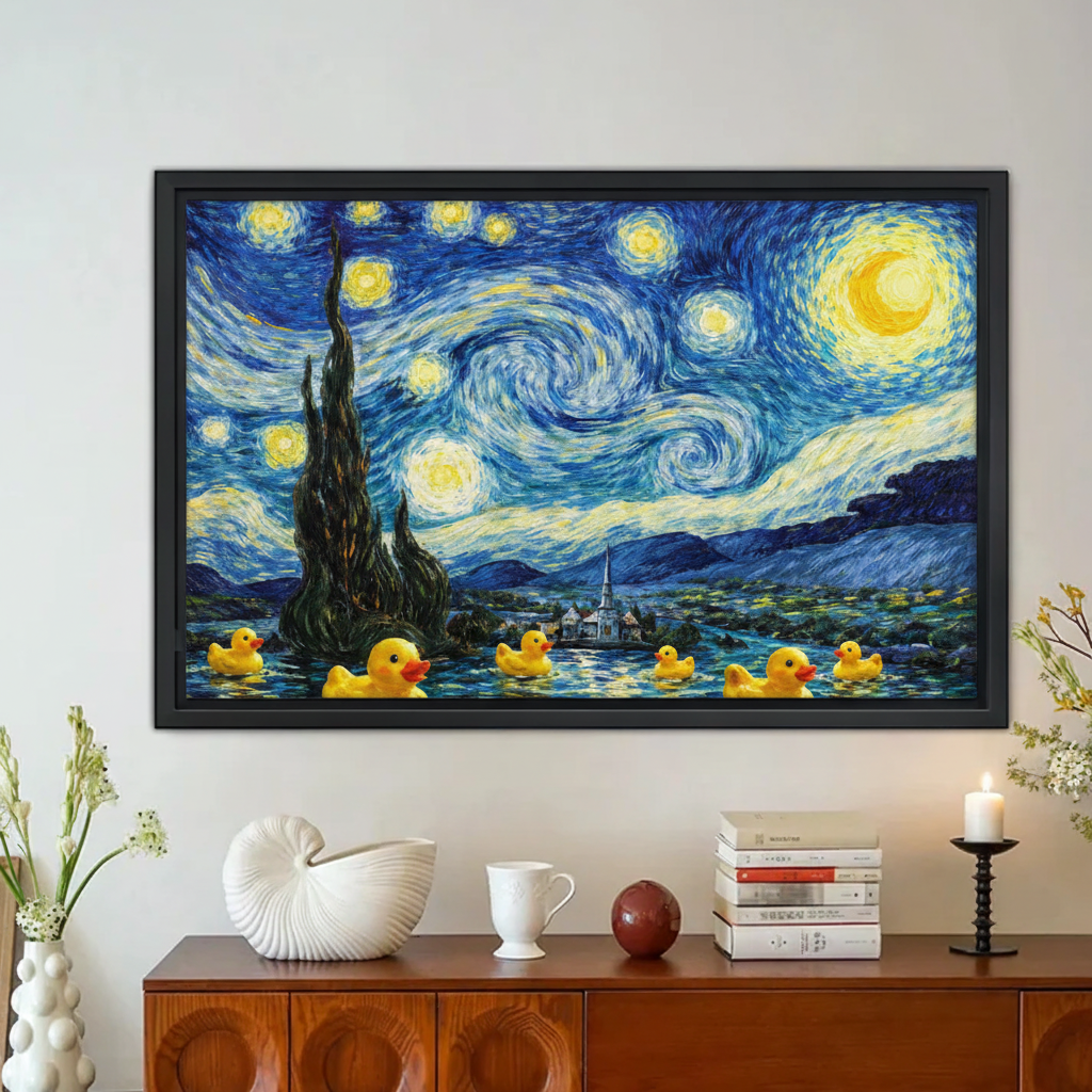 Starry Night Rubber Duck Funny Framed Canvas Wall Art|Liberty Signs #L1706