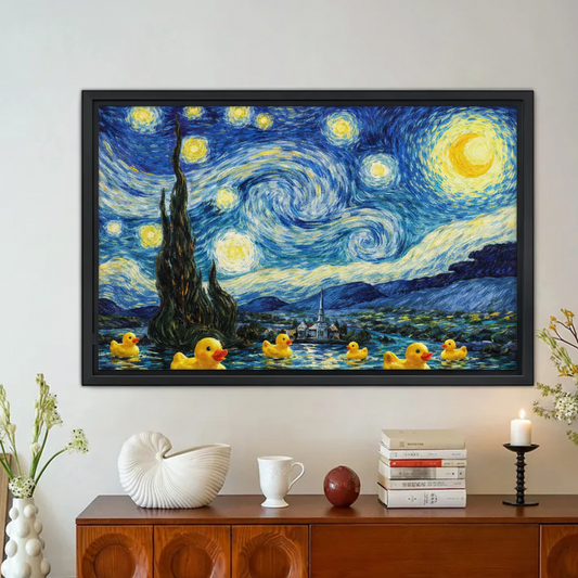 Starry Night Rubber Duck Funny Framed Canvas Wall Art|Liberty Signs #L1706