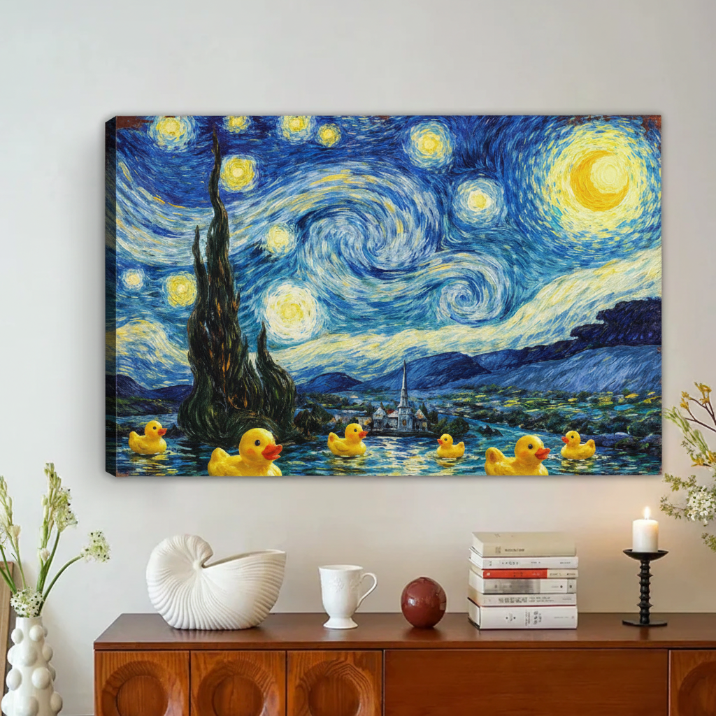 Starry Night Rubber Duck Funny Framed Canvas Wall Art|Liberty Signs #L1706