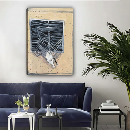 White Cat Window Shadow Framed Canvas Wall Art Print|Liberty Signs #L1715