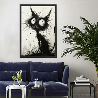 Creepy Black Cat Wall Art – Gothic Ink Framed Canvas Print|Liberty Signs #L1721