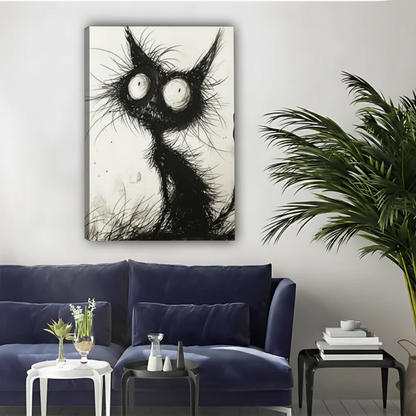 Creepy Black Cat Wall Art – Gothic Ink Framed Canvas Print|Liberty Signs #L1721