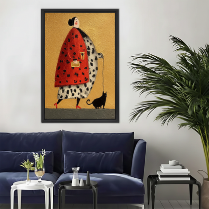 Chic Lady & Black Cat Wall Art – Textured Framed Canvas Print|Liberty Signs #L1723
