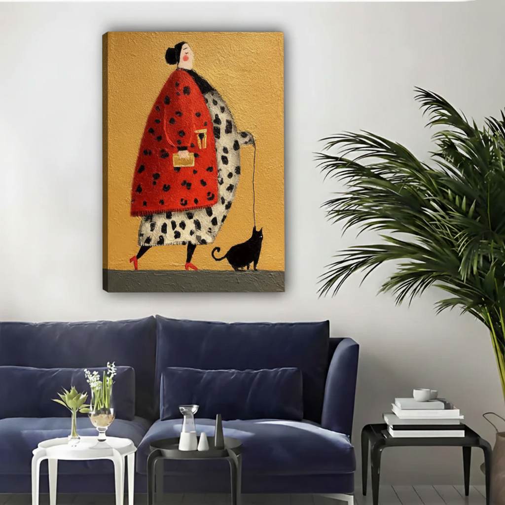 Chic Lady & Black Cat Wall Art – Textured Framed Canvas Print|Liberty Signs #L1723