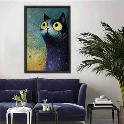 Wide-Eyed Black Cat Wall Art – Textured Framed Canvas Print|Liberty Signs#L1724