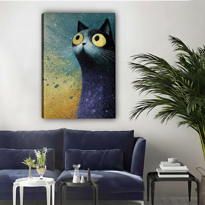 Wide-Eyed Black Cat Wall Art – Textured Framed Canvas Print|Liberty Signs#L1724