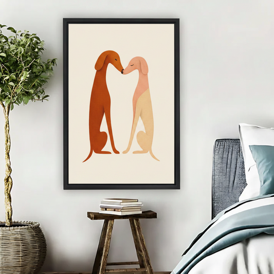 Two Dogs Nuzzling Wall Art – Minimalist Framed Canvas Print|Liberty Signs#L1729