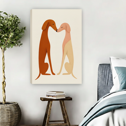 Two Dogs Nuzzling Wall Art – Minimalist Framed Canvas Print|Liberty Signs#L1729
