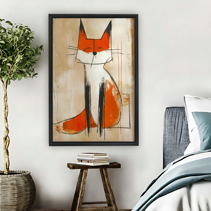 Abstract Orange Cat Wall Art – Mid-Century Framed Canvas Print|Liberty Signs#L1731