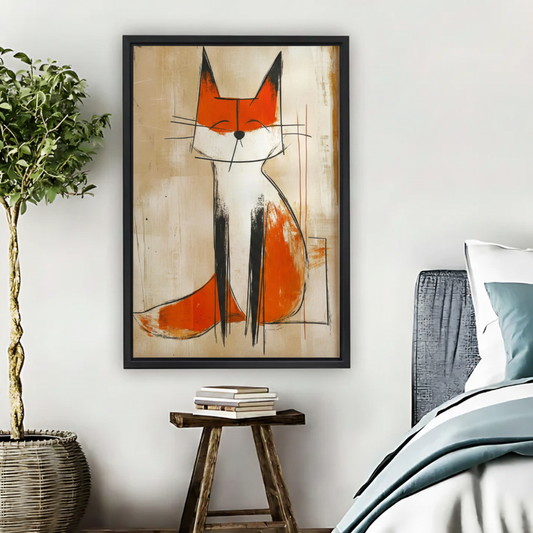 Abstract Orange Cat Wall Art – Mid-Century Framed Canvas Print|Liberty Signs#L1731