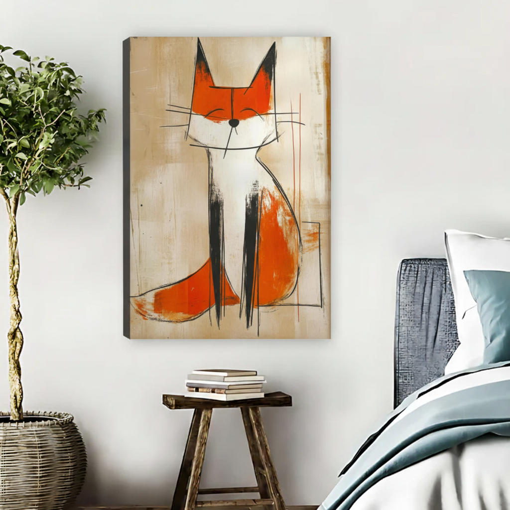 Abstract Orange Cat Wall Art – Mid-Century Framed Canvas Print|Liberty Signs#L1731