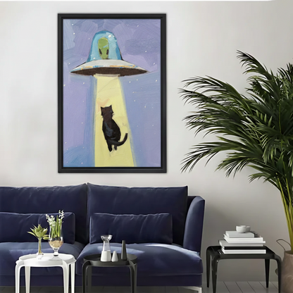 Alien Abduction Black Cat Wall Art – Framed Canvas Print|Liberty Signs#L1732