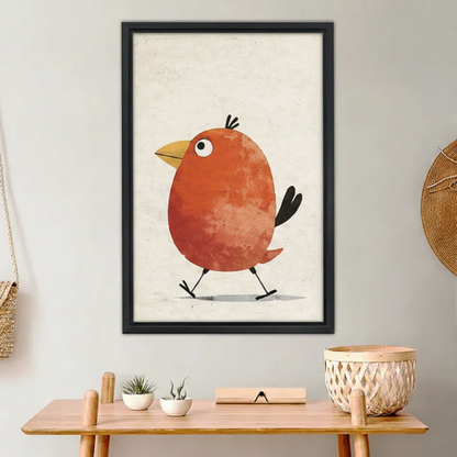 Whimsical Red Bird Art Print – Framed Canvas Wall Decor l1752