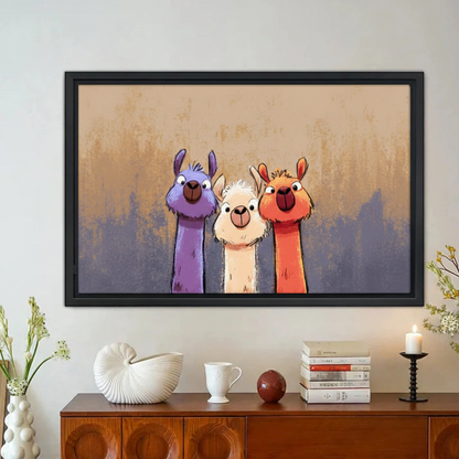 Funny Llama Trio Wall Art – Colorful Framed Canvas Print|Liberty Signs#L1746