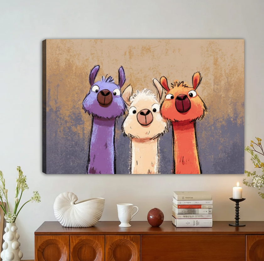 Funny Llama Trio Wall Art – Colorful Framed Canvas Print|Liberty Signs#L1746