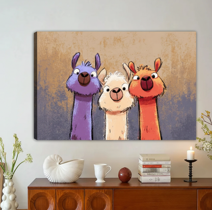 Funny Llama Trio Wall Art – Colorful Framed Canvas Print|Liberty Signs#L1746