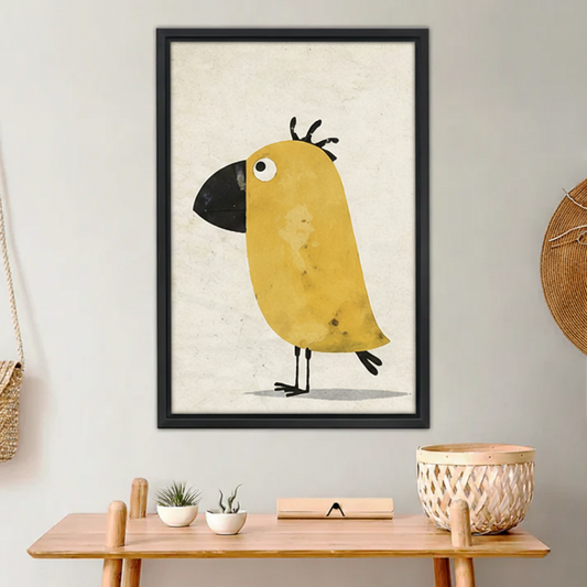 Funny Yellow Bird Wall Art – Minimalist Framed Canvas Print|Liberty Signs#L1749