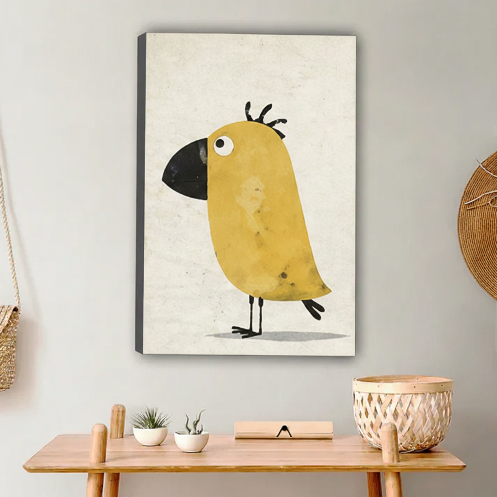 Funny Yellow Bird Wall Art – Minimalist Framed Canvas Print|Liberty Signs#L1749