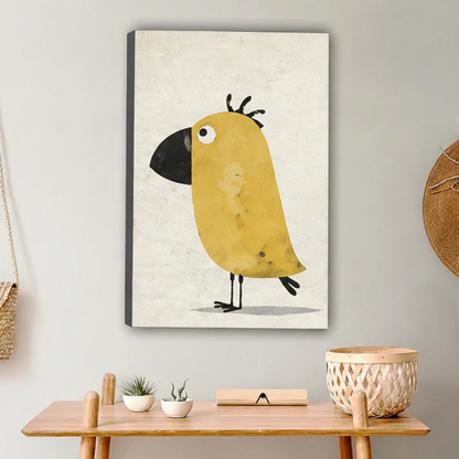 Funny Yellow Bird Wall Art – Minimalist Framed Canvas Print|Liberty Signs#L1749
