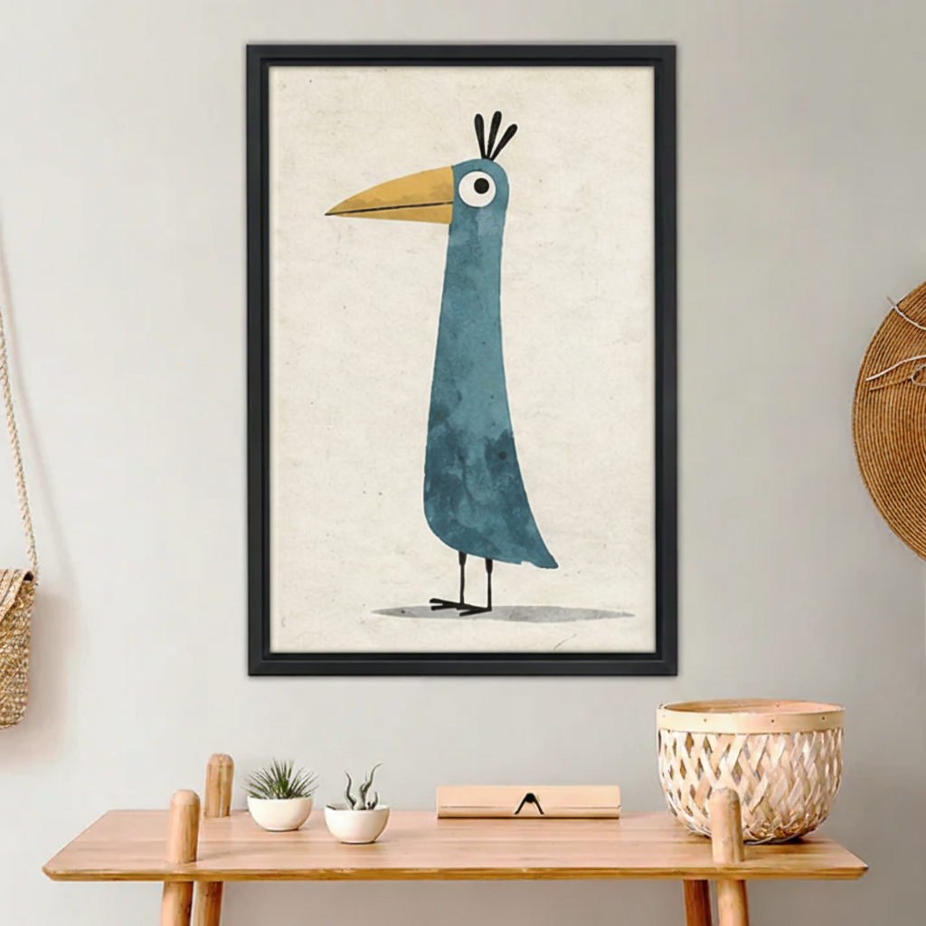 Blue Heron Bird Wall Art – Minimalist Framed Canvas Print|Liberty Signs#L1750