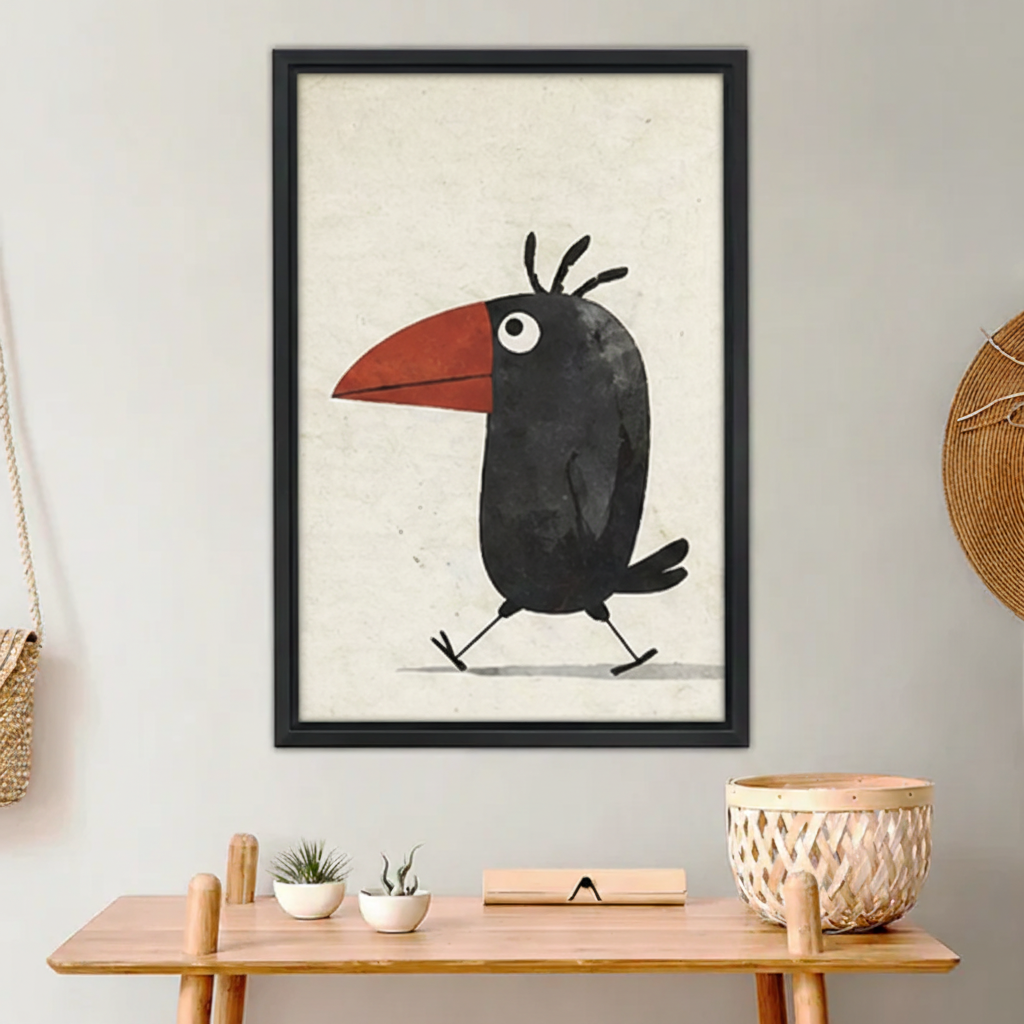 Funny Black Crow Wall Art – Whimsical Framed Canvas Print|Liberty Signs#L1751