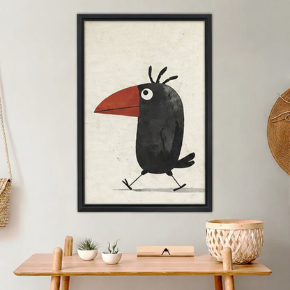 Funny Black Crow Wall Art – Whimsical Framed Canvas Print|Liberty Signs#L1751