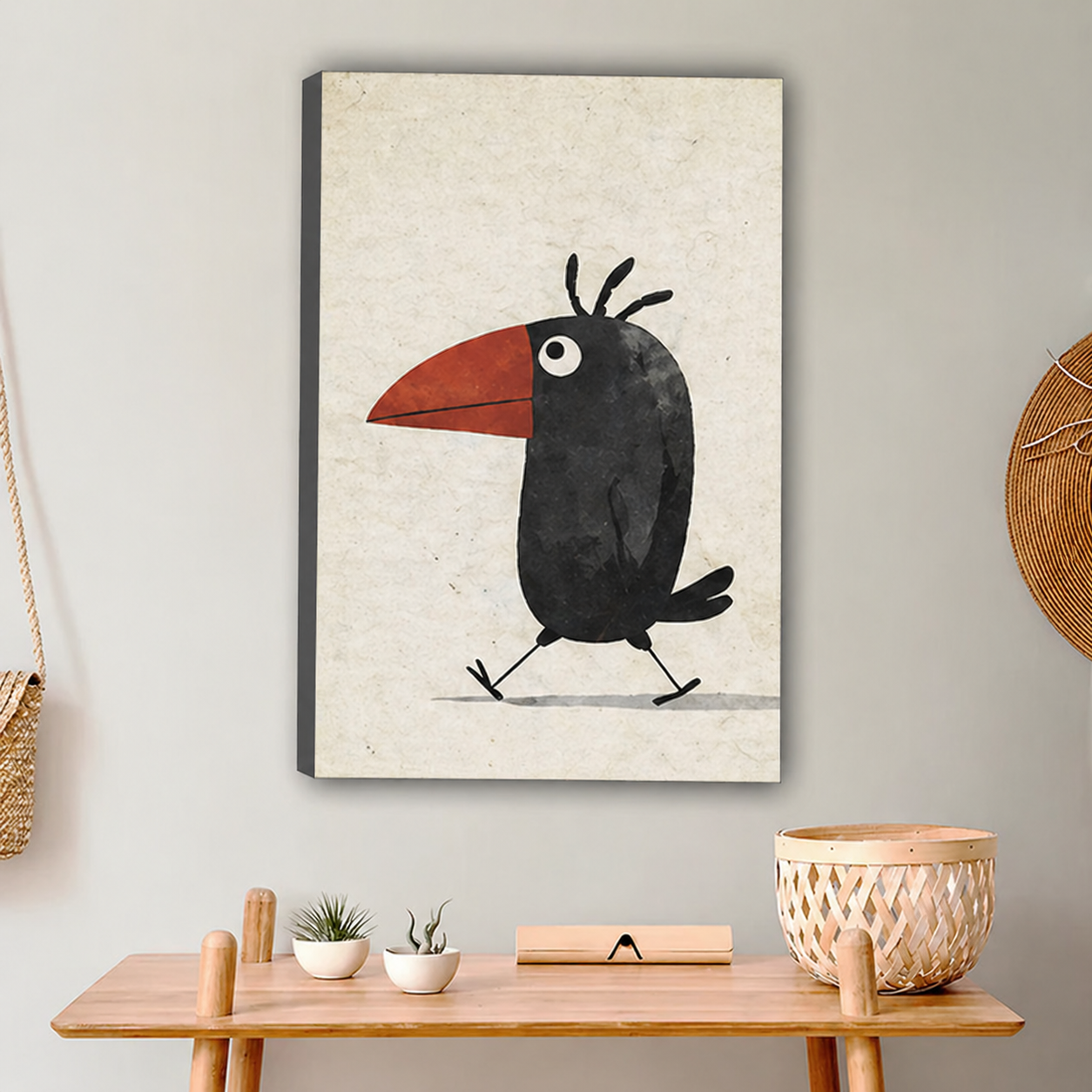 Funny Black Crow Wall Art – Whimsical Framed Canvas Print|Liberty Signs#L1751