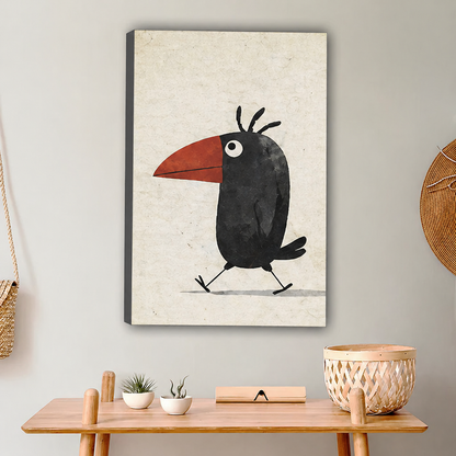 Funny Black Crow Wall Art – Whimsical Framed Canvas Print|Liberty Signs#L1751
