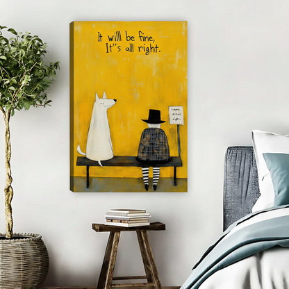 Dog and Person Bench Wall Art – Inspirational Framed Canvas|Liberty Signs#L1755