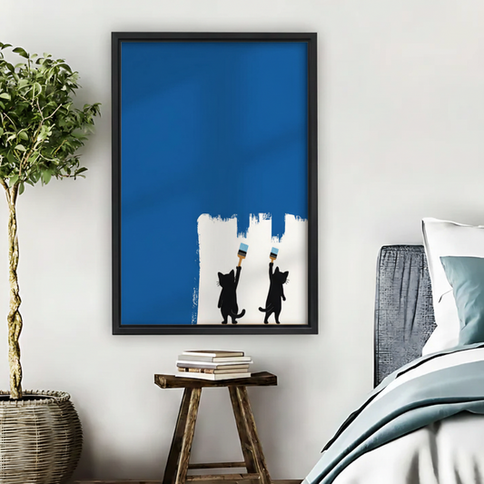 Cats Painting Blue Wall Art – Funny Framed Canvas Print|Liberty Signs#L1756