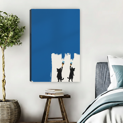 Cats Painting Blue Wall Art – Funny Framed Canvas Print|Liberty Signs#L1756